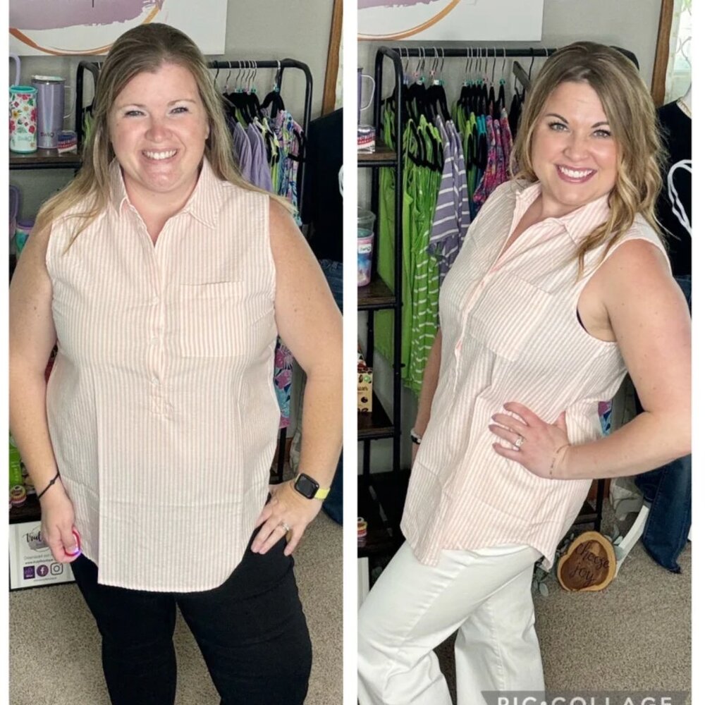 Baby Pink & Ivory Breezy Days Sleeveless Top - Picture 2 of 4